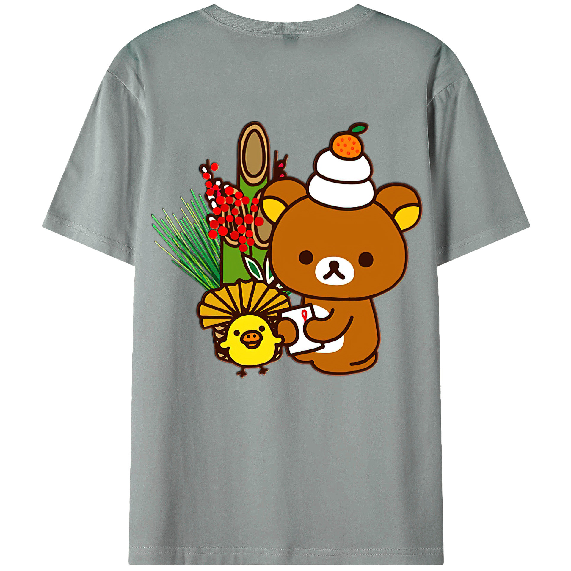 （画像用） リラックマ リラックマ キイロイトリ Rilakkuma Korilakkuma Kiiroitori 綿100％ メンズ半袖Tシャツ（バックプリント） 通気性